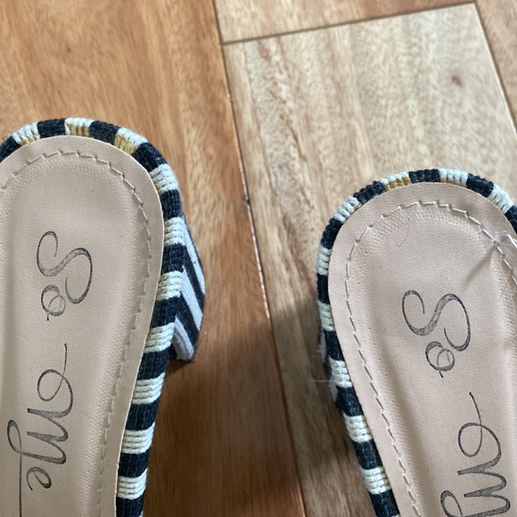 Black and Natural Stripe Block Heel Sandals - Picture 5 of 5